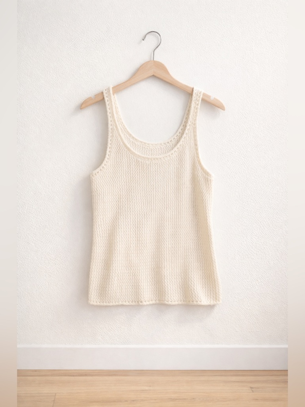 Nine West Cream Knit Tank Top Sleeveless Textured Coastal Minimal Size S